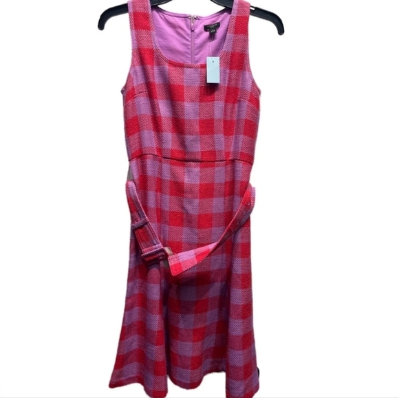 Ann Taylor Pink Purple Plaid Belted Midi Checkered Sleeveless Dress Sz Pepite 0 - Picture 4 of 14